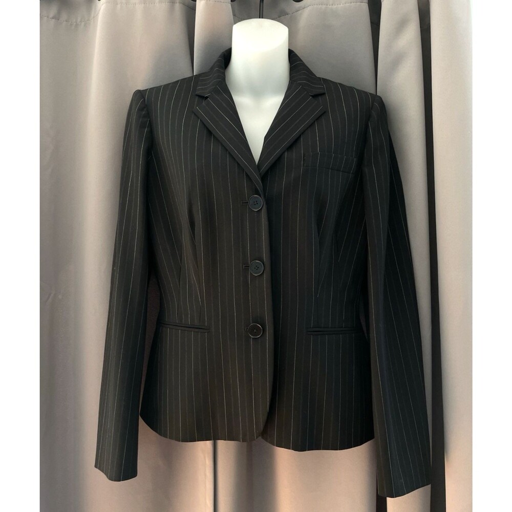 Lauren Ralph Lauren Womens Wool Pinstripe Blazer Size 8 Girl Boss Officecorp